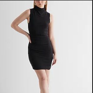 Express Mock Neck Sleeveless Ruched Black Mini Sleeveless Dress